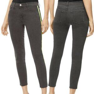 J BRAND 835 Crop Raw Hem Skinny Jeans Mid-Rise Black Grey Reflective Stripe 27